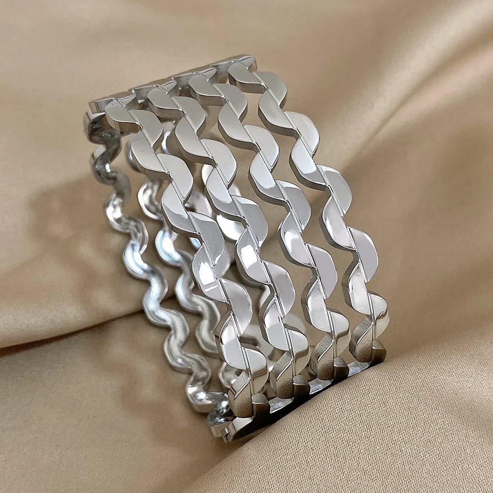 Pulseiras Onda Banhado a Ouro Aço Inoxidável