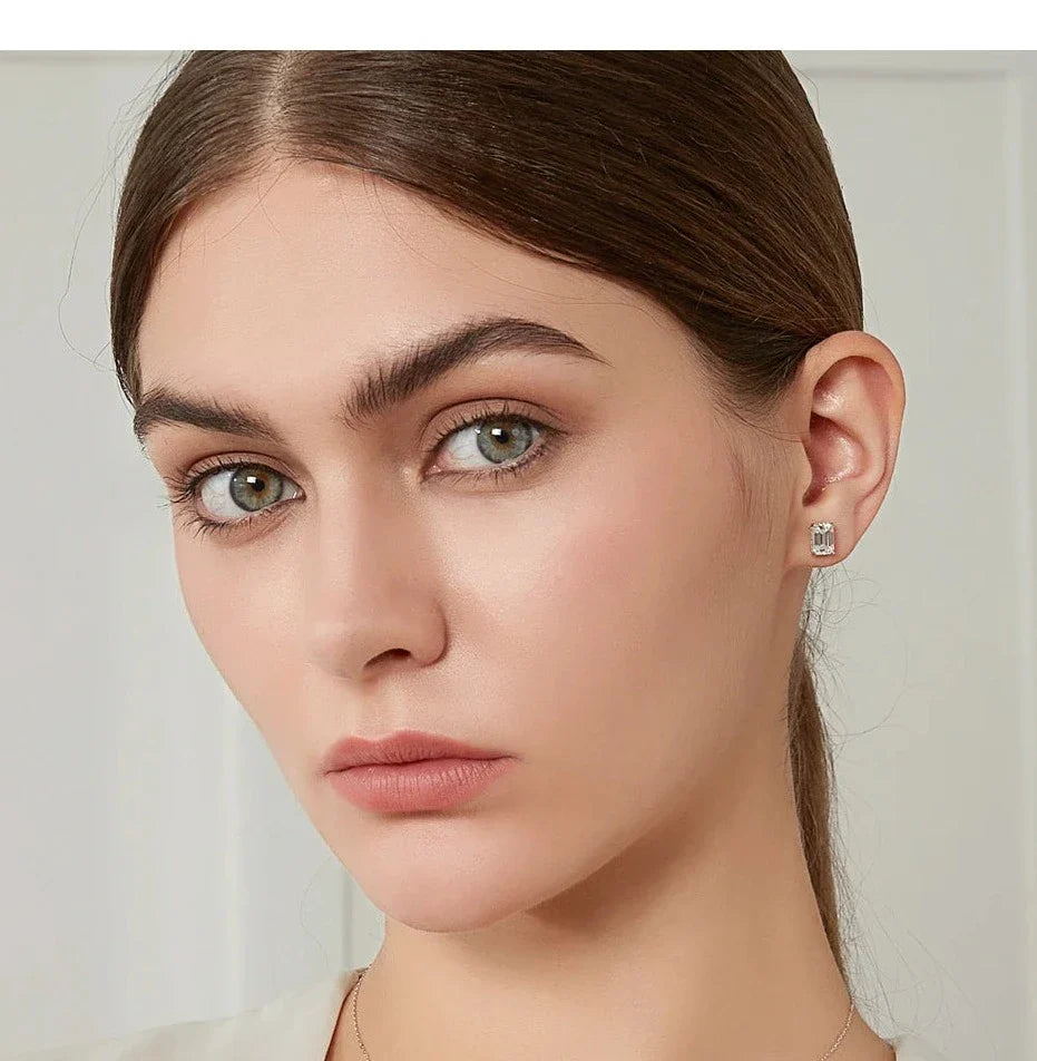 Brincos Moissanite Real com Corte de Esmeralda