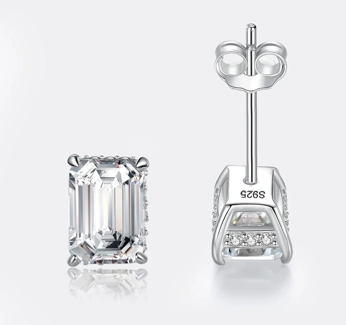 Brincos Moissanite Real com Corte de Esmeralda