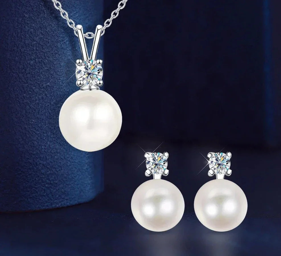 Conjuntos de Joias de Moissanite Pingente de Pérola de Água Doce 8mm 0.2/0.9ct s925