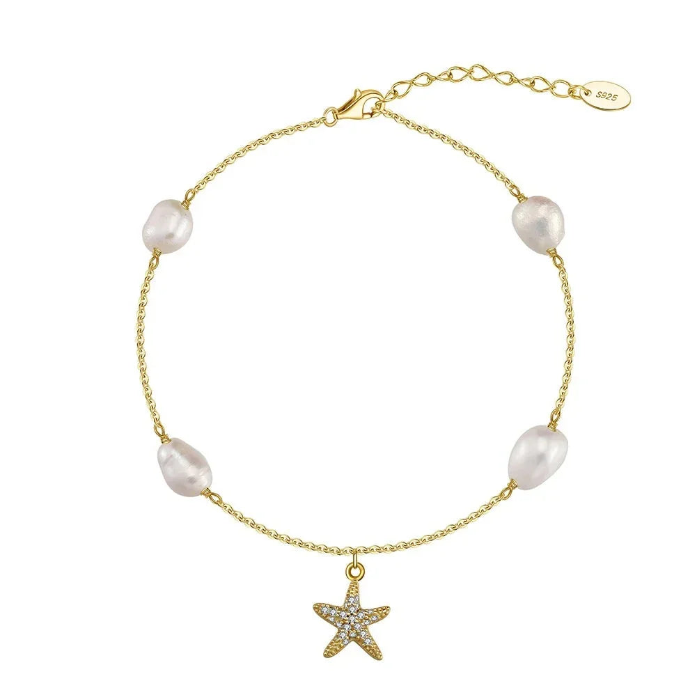 Tornozeleira Prata Esterlina 925 Pérola Natural Barroco