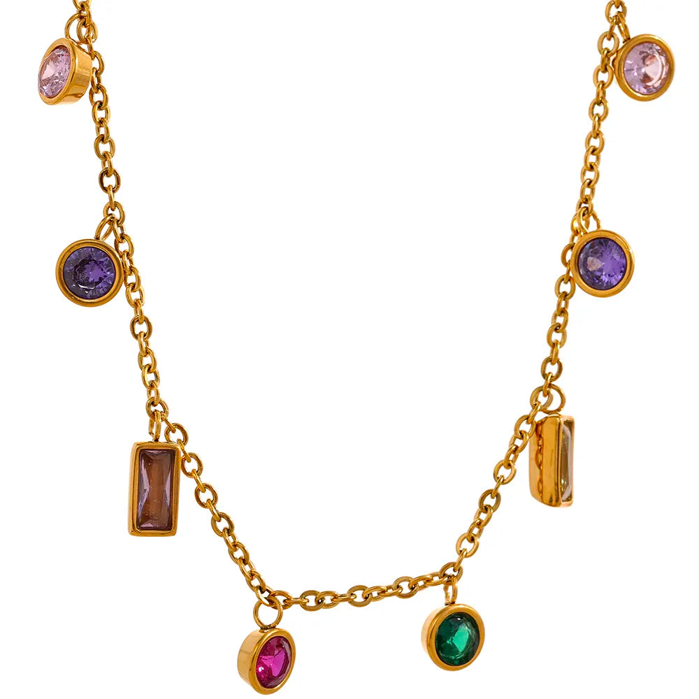 Colar Luxo Bling Colorido Zircônia Cúbica
