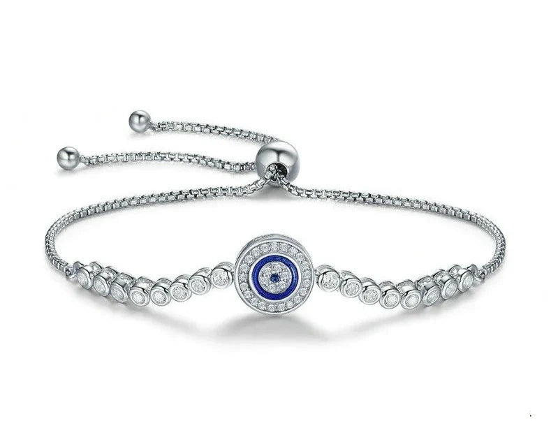 Pulseira de Evil Eye Ajustável Prata Esterlina 925