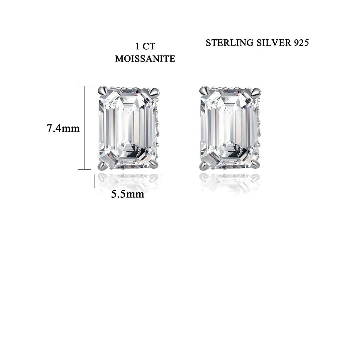 Brincos Moissanite Real com Corte de Esmeralda